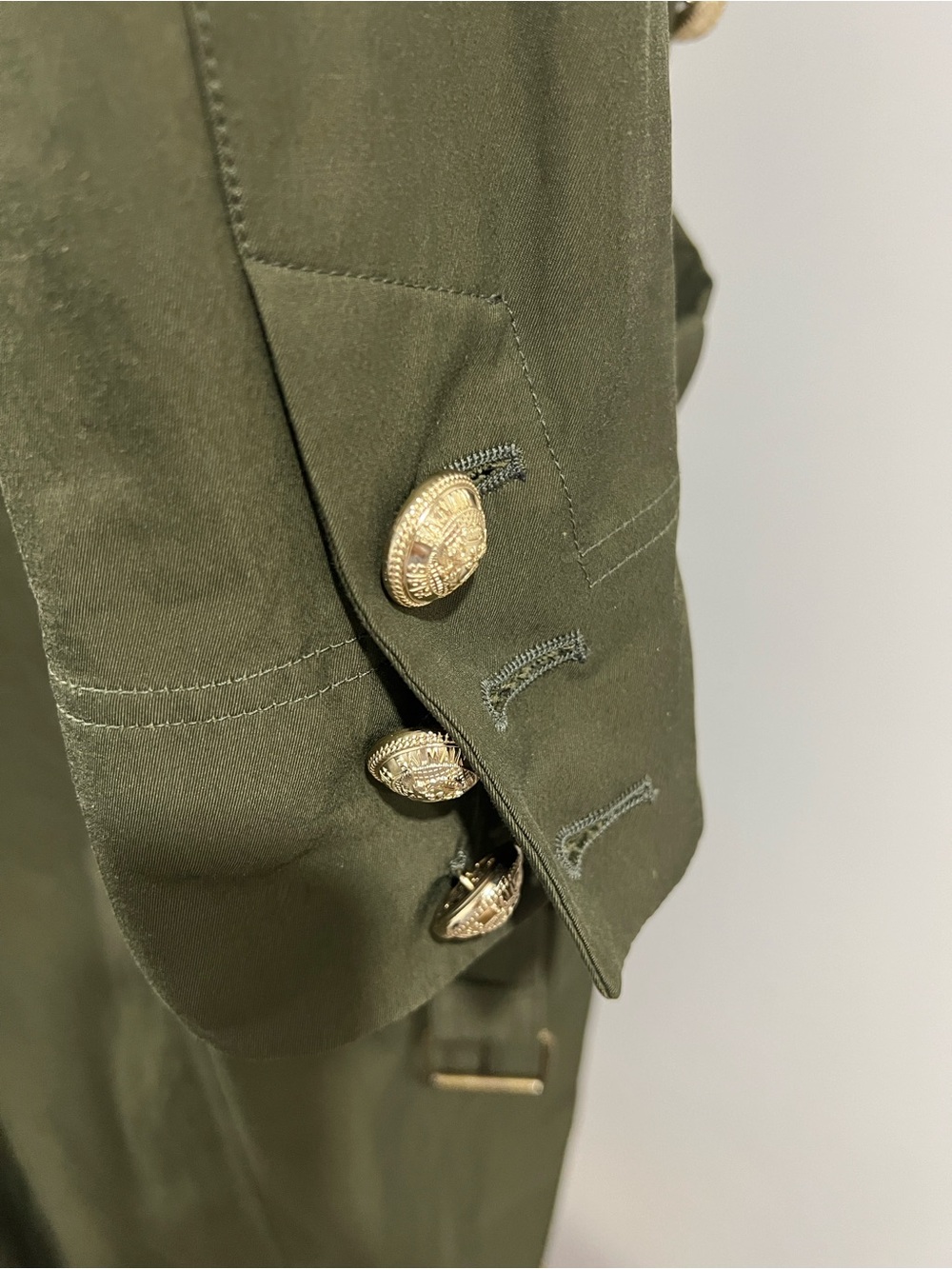 Balmain Olive Green Trench Coat with Gold Buttons - Picture 7 of 16